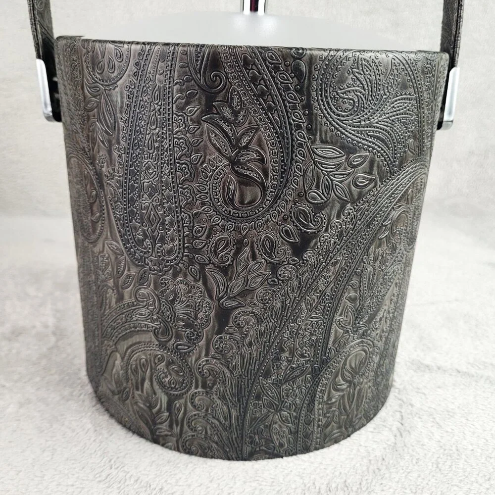 Kraftware Ice Bucket 3 Quart Insulated Retro Barware VTG Brown Embossed Paisley